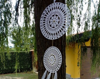 Double dream catcher - decoration - hand crafted Made in ITALY (33 cm diameter of big circle, 25 cm small, 66 length of two circles))