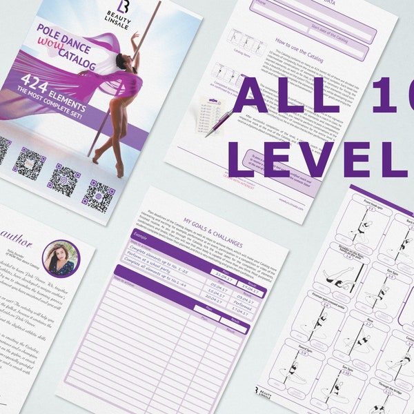 Catálogo WOW de Pole Dance imprimible - 424 elementos *.PDF Digital Pole Planner / Movimientos de Pole Dance, Trucos de Pole Dance / Formas de Pole, Pole Journal