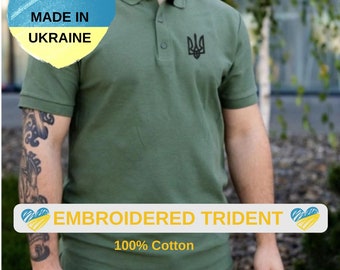 Poloshirt Oekraïne met geborduurde drietand | Oekraïense polo | Hoge kwaliteit gemaakt in Oekraïne | Beste Oekraïense cadeau | van Oekraïne-winkels