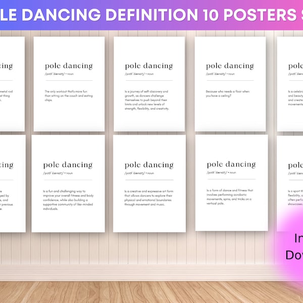 Pole Dance Gift | Pole Dancing Definition Print | Set of 10 PRINTABLES | Pole Dancer Gift | Pole Studio Decor | Pole Teacher Gift | Pole Art