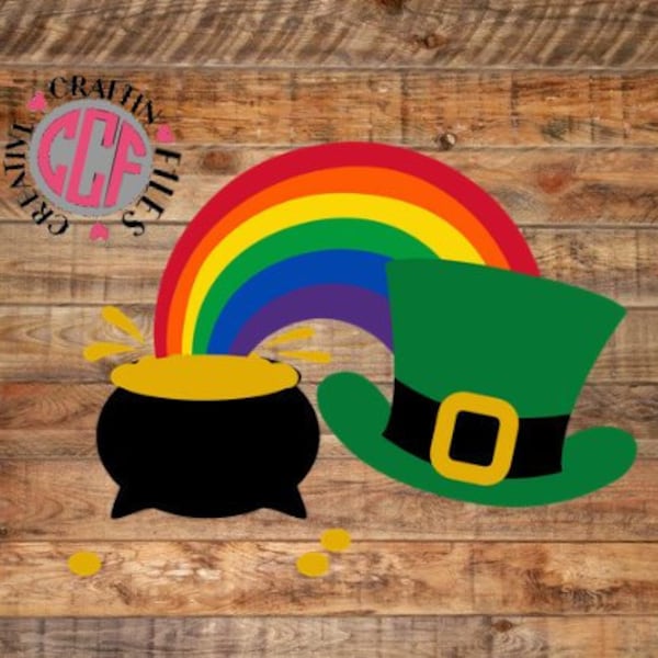 Pot of Gold with Rainbow and Leprechaun Hat SVG, Pot of Gold, Pot of Gold with Rainbow, Rainbow and gold, Leprechaun pot of gold, Leprechaun