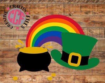 Pot of Gold with Rainbow and Leprechaun Hat SVG, Pot of Gold, Pot of Gold with Rainbow, Rainbow and gold, Leprechaun pot of gold, Leprechaun