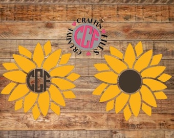 Sunflower Svg, Monogram Sunflower Svg, Sunflower Monogram Svg, Sunflower Cut File, Flower Monogram Svg, Flower Svg, Monogram Flower Svg