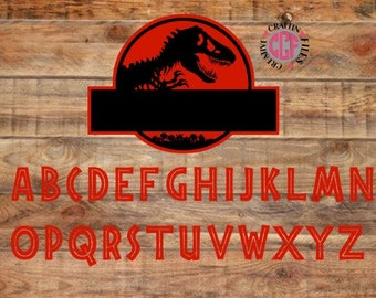 Dinosaur logo monogram with font digital instant download cut file in svg png dxf eps jpg, Dinosaur Alphabet Font