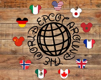 Epcot around the world Disney SVG, America, Germany, Italy, China, Norway, Mexico, Canada, United Kingdom, France, Morroco, Japan Flag