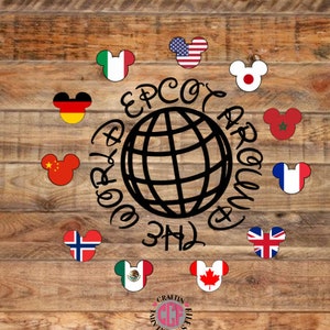 Epcot in tutto il mondo Disney SVG, America, Germania, Italia, Cina, Norvegia, Messico, Canada, Regno Unito, Francia, Morroco, Giappone Bandiera