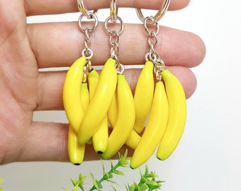 Polymer clay handbag charm Bag charm Banana keychain Yellow bananas key chain Polymer clay fruit pendant Cute fruit accessory Food keychain