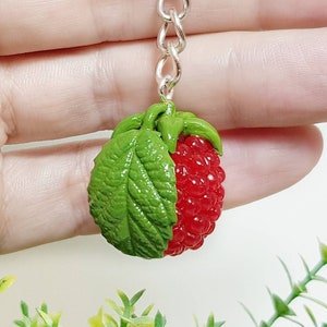 Raspberry bag charm from polymer clay Cute fruit keychain  Food keychain