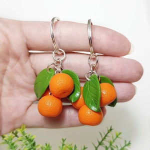 Mandarin bag charm from polymer clay Orange fruit keychain Cute citrus charms image 1