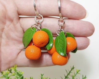 Charme de sac mandarin en argile polymère Porte-clés de fruits orange Charmes d’agrumes mignons