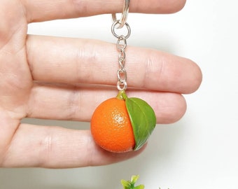 Polymer clay handbag charm Bag charm Orange keychain Mandarin orange accessory Polymer clay fruit pendant Fruit accessory Food keychain