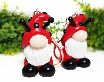 Handgemachte Polymer Clay Marienkäfer Gnom Schlüsselbund, Taschenanhänger