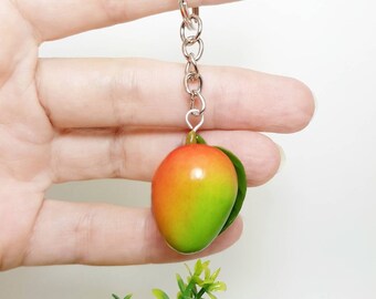 Mango keychain from polymer clay Fruit keychain Mango bag charm