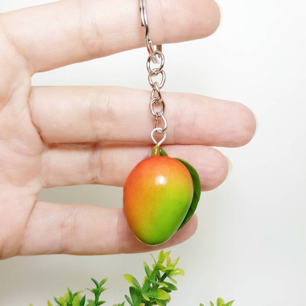 Mango keychain from polymer clay Fruit keychain Mango bag charm