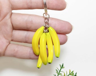 Banana car keychain from polymer clay Tropical fruit key chain Banana keyring