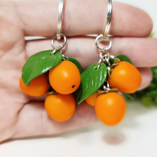 Persimmon keychain from polymer clay Orange fruit charm Cute persimmon car accessory
