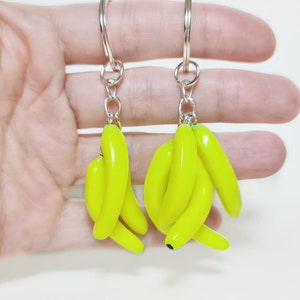 Neon yellow banana keychain from polymer clay Tropical fruit key chain Banana car keyring