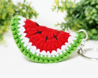 Crochet watermelon bag charm Cute fruit car keychain Crochet plush accessory