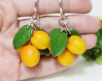 Apricot bag charm from polymer clay Fruit keychain Cute apricot car accessory