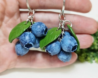 Blueberry bag charm from polymer clay Fruit keychain Cute berries key ring