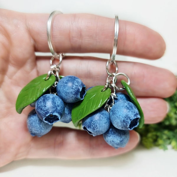 Blueberry bag charm from polymer clay Fruit keychain Cute berries key ring