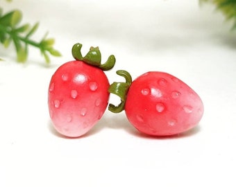Strawberry stud earrings from polymer clay Cute fruit earrings