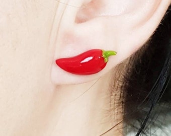 Food stud earrings Red pepper earrings Polymer clay cute earrings Funny chili earrings Fake vegetables earrings Hot pepper charm jewelry