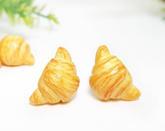 Croissant earrings from polymer clay Cute fake food stud earrings FunnyFrench bakery earrings