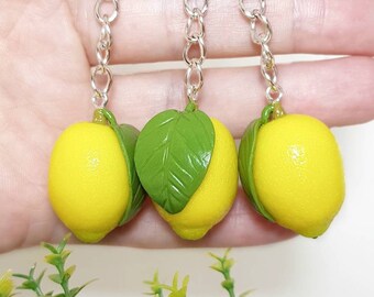 Polymer Clay Lemon Keychain, Handmade Fruit Bag Charm