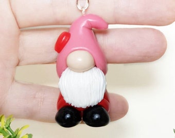 Valentines gnome figurines Polymer clay gnomes Pink and red gnome with hearts Cute gnome keychain