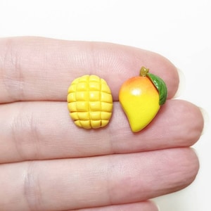 Mango fruit stud earrings Polymer clay fruit jewelry Cute fruit earrings