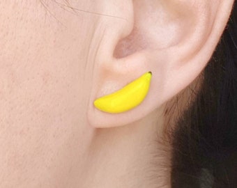 Banana Yellow Earrings 8mm Wood and Resin Stud Earrings *Tiny POP MINIS*