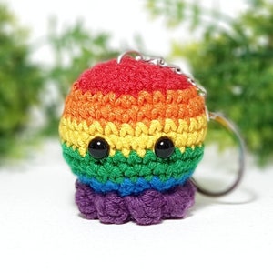 LGBTQ flag crochet octopus keychain Pride plush octopus charm Amigurumi car accessory