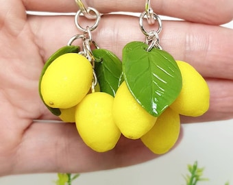 Handmade Polymer Clay Lemon Keychain, Fruit Bag Charm
