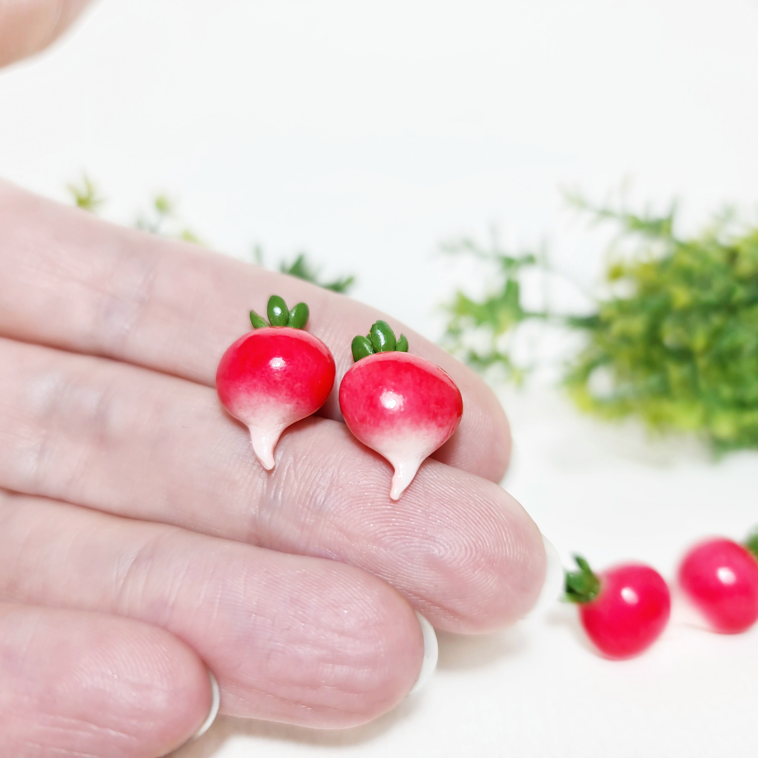 Radish Stud Earrings From Polymer Clay Cute Food Earrings Etsy