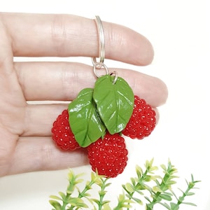 Raspberry keychain from polymer clay Berry bag charm Fruits keychain