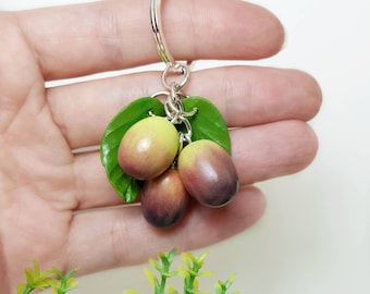 Handmade Polymer Clay Olive Keychain - Cute Fruit Bag Charm