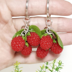 Polymer clay handbag charm Bag charm Raspberry keychain Raspberries accessory Polymer clay berry pendant Fruit charm Food keychain