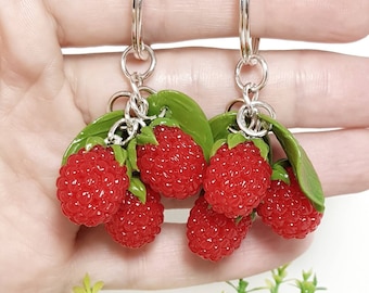 Polymer clay handbag charm Bag charm Raspberry keychain Raspberries accessory Polymer clay berry pendant Fruit charm Food keychain