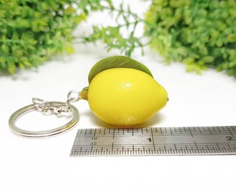 Lemon keychain from polymer clay Fruit bag charm