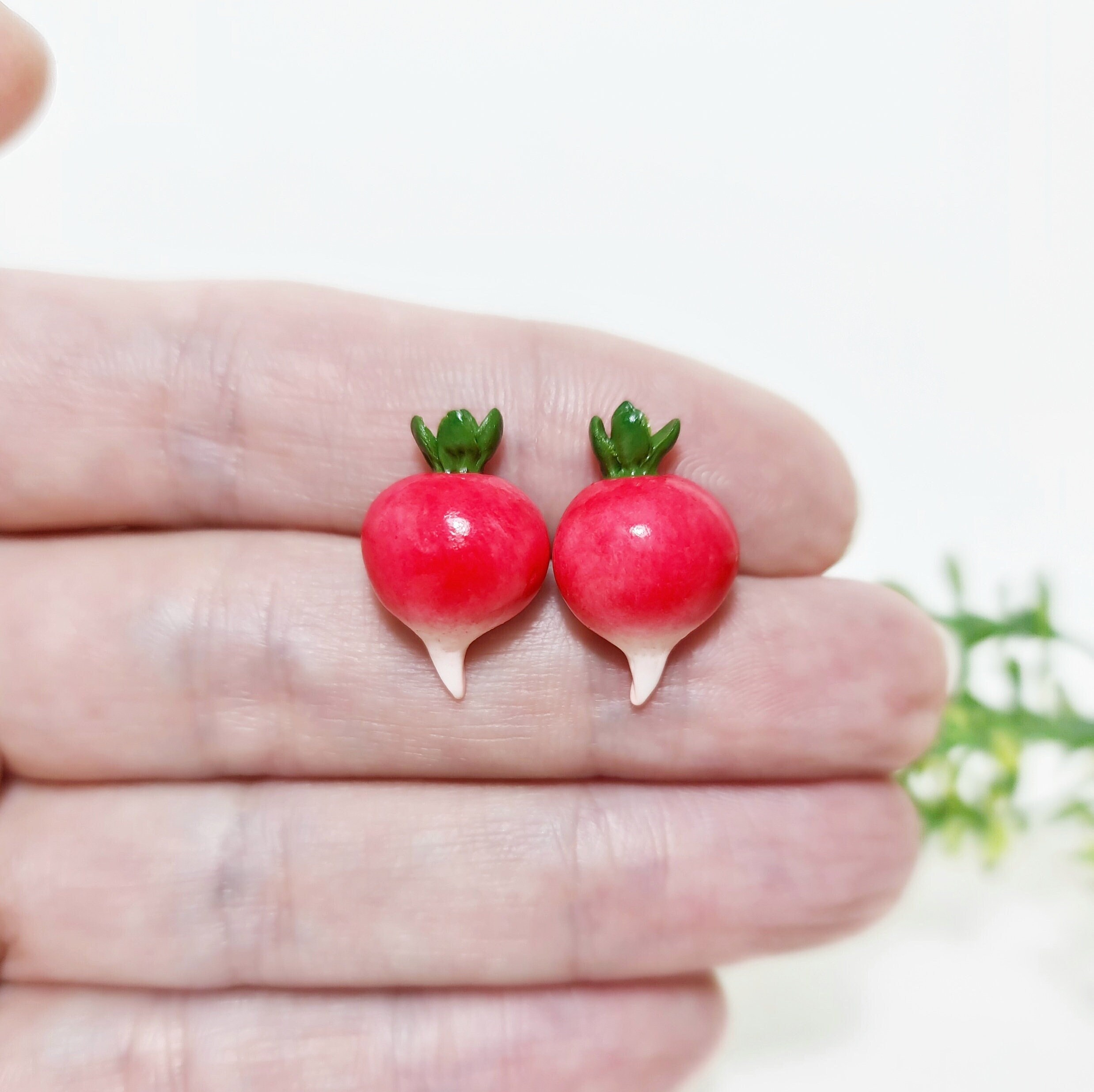 Radish Stud Earrings From Polymer Clay Cute Food Earrings Etsy