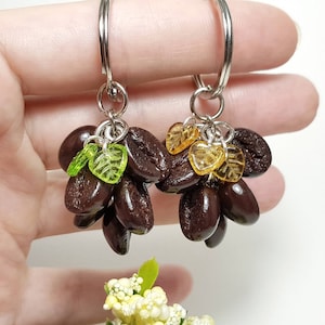 Fake coffee bean keychain from polymer clay Coffee lovers gift Coffee bean bag charm