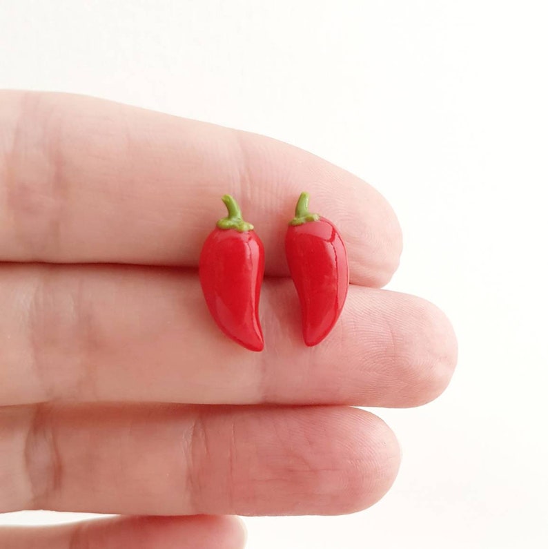 Food Stud Earrings Red Pepper Earrings Polymer Clay Cute Etsy