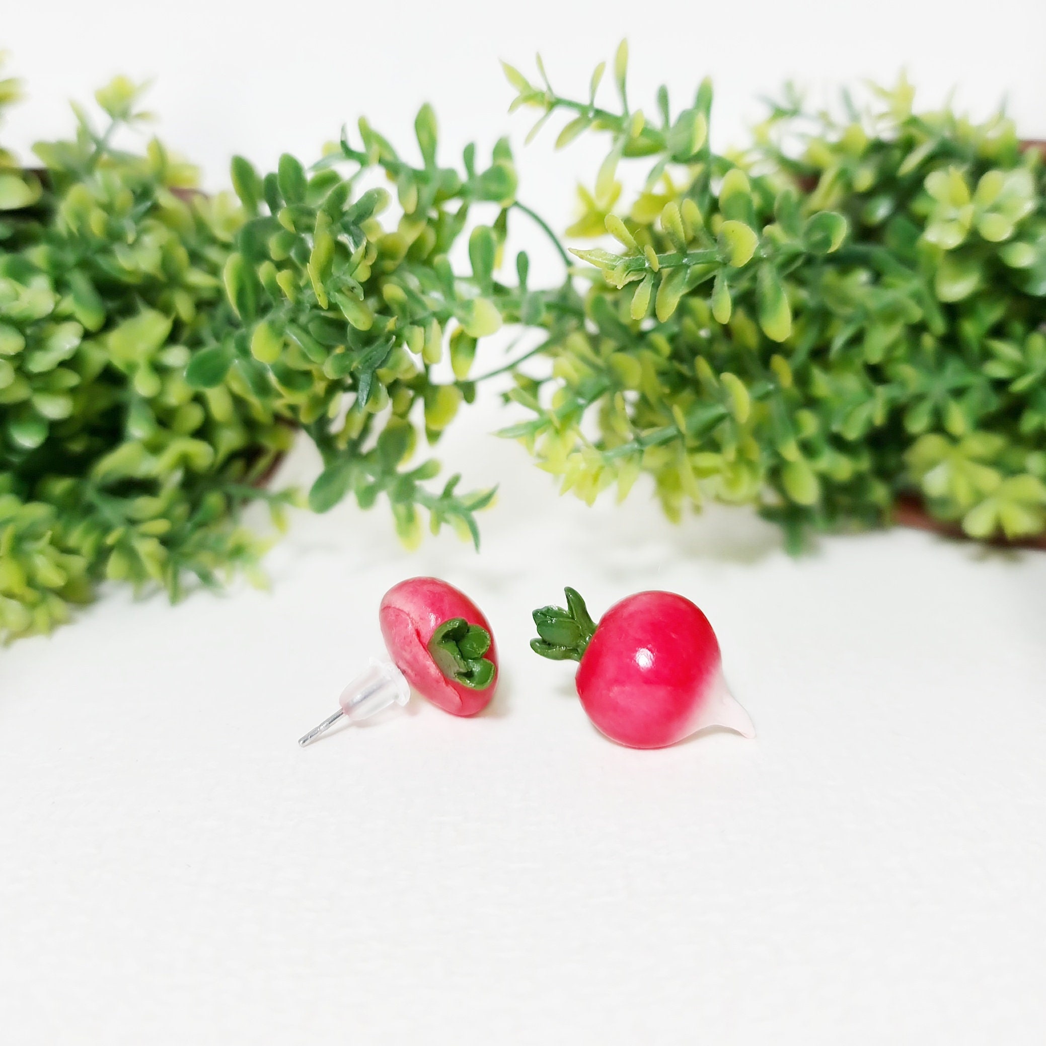 Radish Stud Earrings From Polymer Clay Cute Food Earrings Etsy