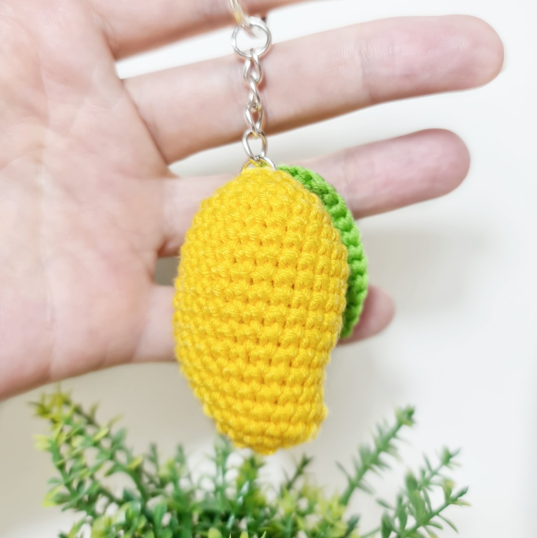 Crochet Mango Bag Charm Cute Fruit Car Keychain Crochet Plush