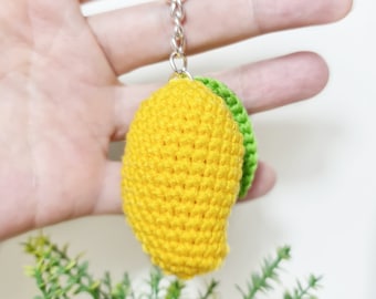 Crochet Mango Bag Charm Cute Fruit Car Keychain Crochet Plush