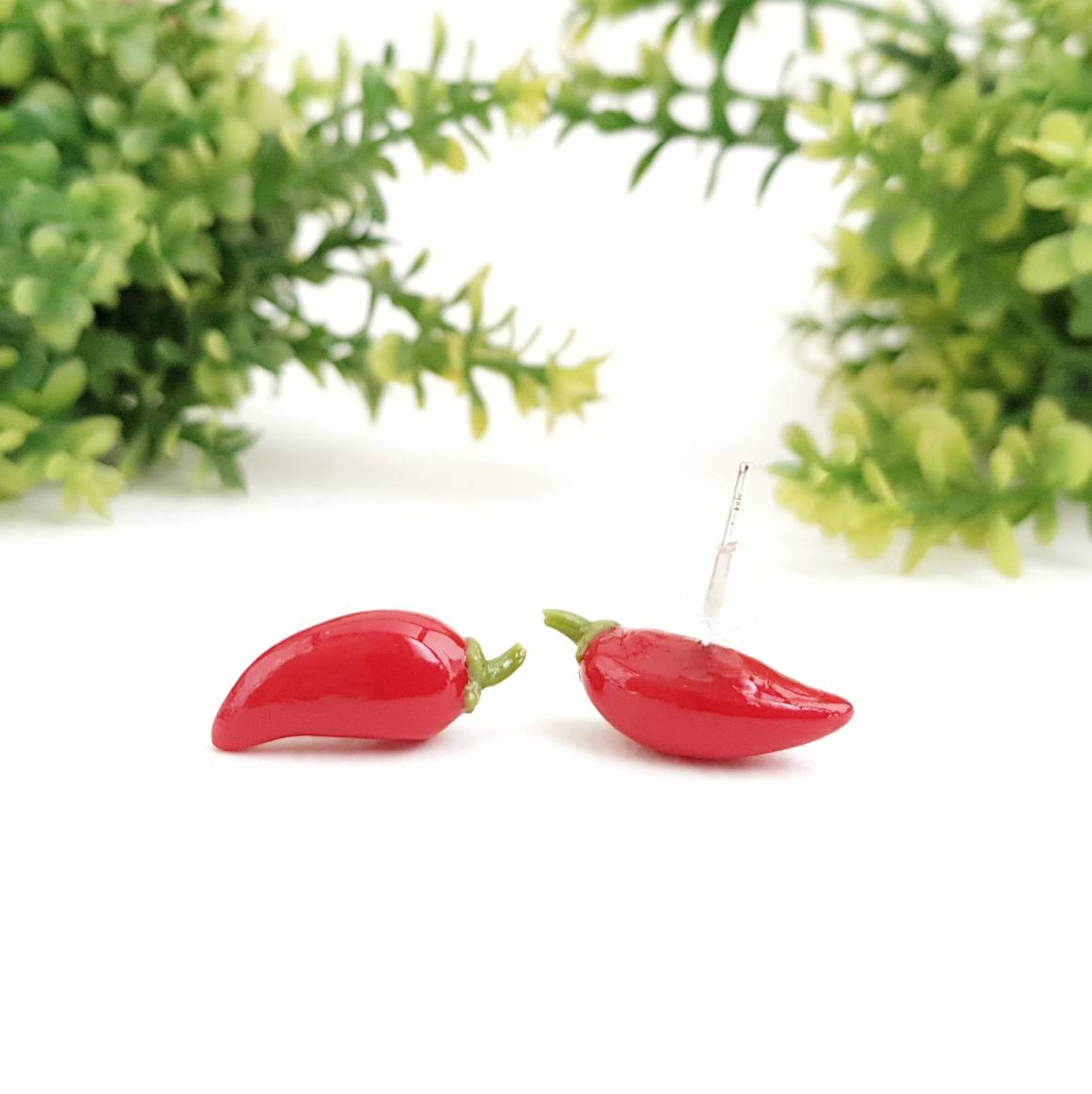 Food Stud Earrings Red Pepper Earrings Polymer Clay Cute Etsy