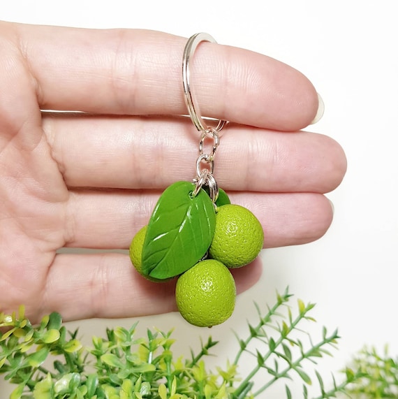 Green Lime Keychain From Polymer Clay Fruit Bag Charm Citrus