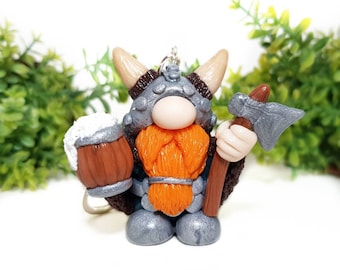 Gnome viking from polymer clay Scandinavian gnome keychain Small gnome figurine