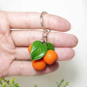 Mandarin bag charm from polymer clay Orange fruit keychain Cute citrus charms 3 mandarins